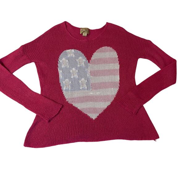Wildfox White Label Preppy Hot Pink Knit Heart Flag Graphic Sweater Medium - Picture 1 of 12